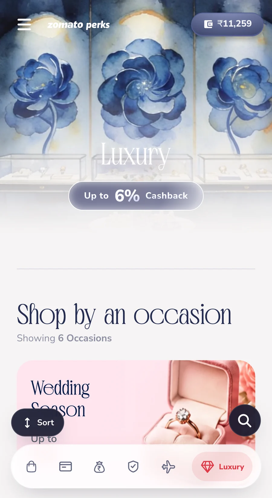 Luxury on a phone: a jewellery hall hero and occasion cards