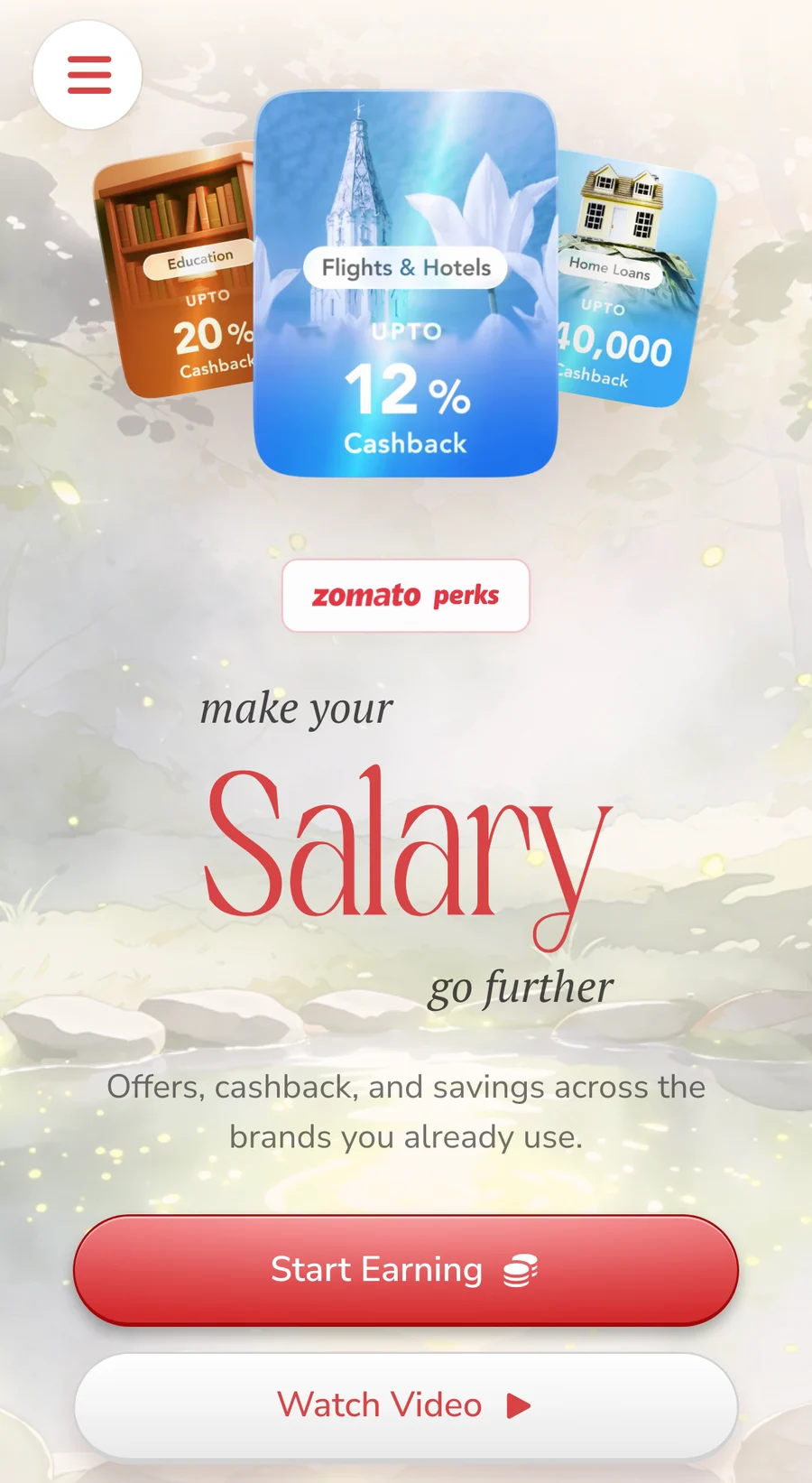 Marketing site on a phone: the salary hero with fanned category cards